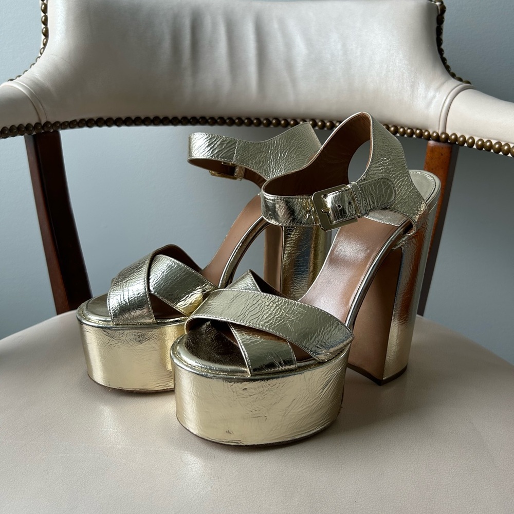 Laurence Dacade gold platform heels